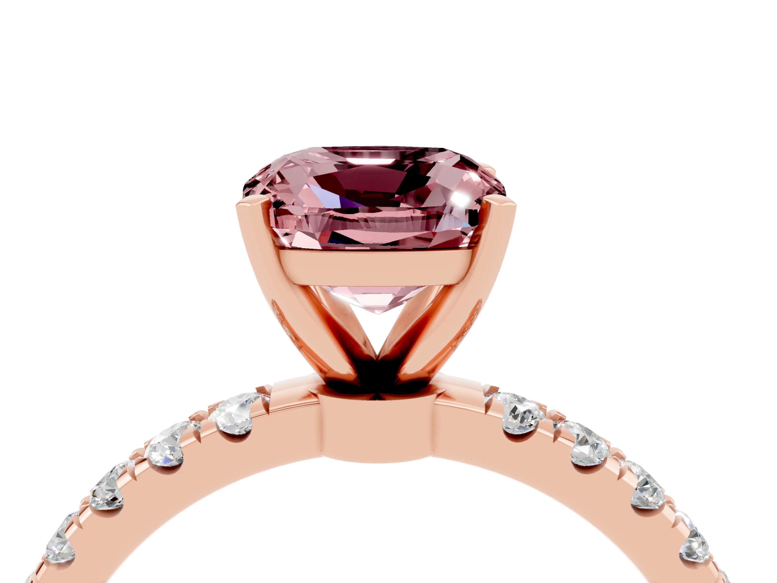 Rose gold Cushion Cut Morganite Solitaire Ring with Pavé Accents and Four-Prong Setting_4