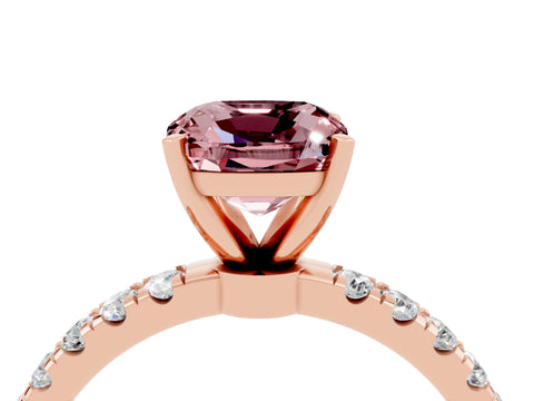 Rose gold Cushion Cut Morganite Solitaire Ring with Pavé Accents and Four-Prong Setting_4