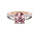 Rose gold Cushion Cut Morganite Solitaire Ring with Pavé Band and Four-Prong Setting_12