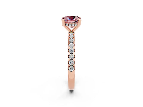 Rose gold Cushion Cut Morganite Solitaire Ring with Pavé Band and Four-Prong Setting_14