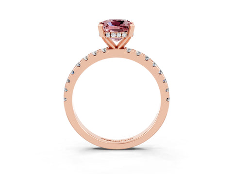 Rose gold Cushion Cut Morganite Solitaire Ring with Pavé Band and Four-Prong Setting_15