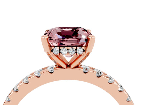 Rose gold Cushion Cut Morganite Solitaire Ring with Pavé Band and Four-Prong Setting_16