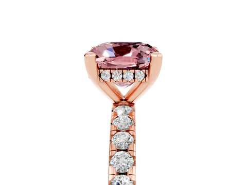 Rose gold Cushion Cut Morganite Solitaire Ring with Pavé Band and Four-Prong Setting_17