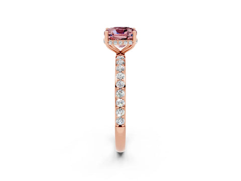 Rose gold Cushion Cut Morganite Solitaire Ring with Pavé Band and Hidden Halo_14