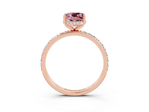 Rose gold Cushion Cut Morganite Solitaire Ring with Pavé Band and Hidden Halo_15