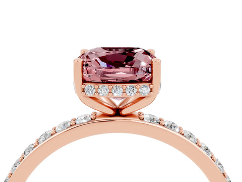 Rose gold Cushion Cut Morganite Solitaire Ring with Pavé Band and Hidden Halo_16