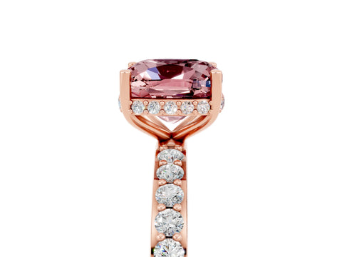 Rose gold Cushion Cut Morganite Solitaire Ring with Pavé Band and Hidden Halo_17