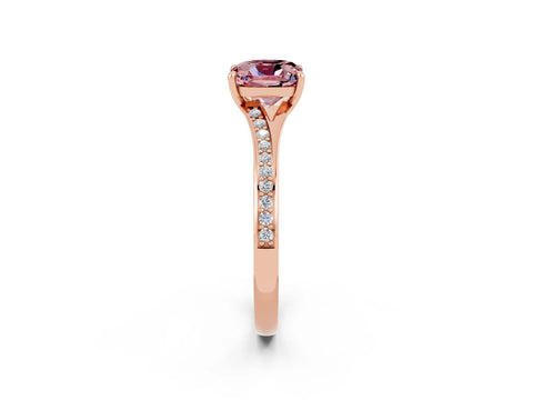 Rose gold Cushion Cut Morganite Solitaire Ring with Pavé Band and Prong Setting_2