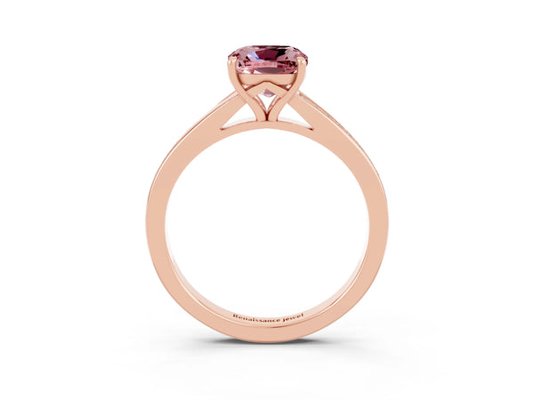 Rose gold Cushion Cut Morganite Solitaire Ring with Pavé Band and Prong Setting