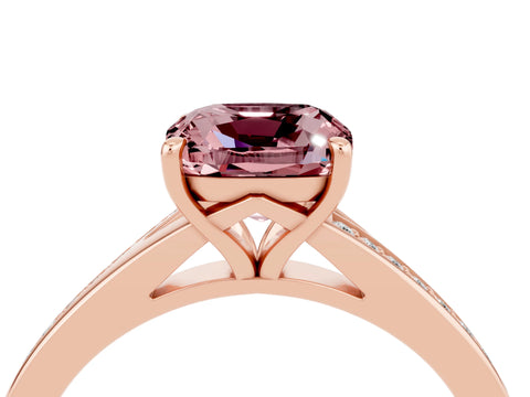 Rose gold Cushion Cut Morganite Solitaire Ring with Pavé Band and Prong Setting_4