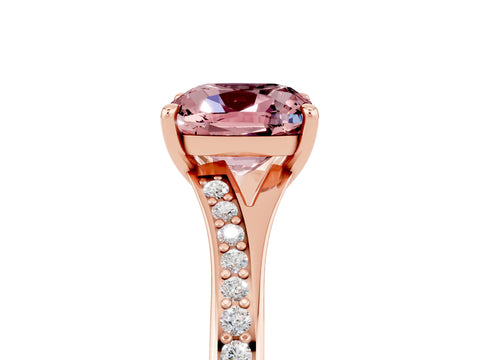 Rose gold Cushion Cut Morganite Solitaire Ring with Pavé Band and Prong Setting_5