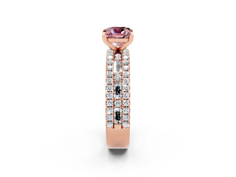 Rose gold Cushion Cut Morganite Solitaire Ring with Pavé and Channel Set Band_2