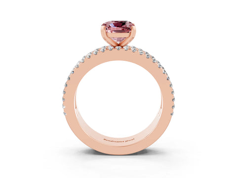 Rose gold Cushion Cut Morganite Solitaire Ring with Pavé and Channel Set Band_3