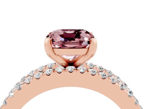 Rose gold Cushion Cut Morganite Solitaire Ring with Pavé and Channel Set Band_4
