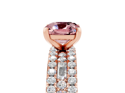 Rose gold Cushion Cut Morganite Solitaire Ring with Pavé and Channel Set Band_5