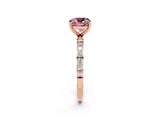 Rose gold Cushion Cut Morganite Solitaire Ring with Pave Band and Four Prong Setting_26