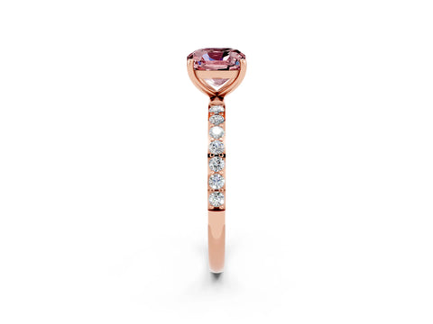 Rose gold Cushion Cut Morganite Solitaire Ring with Pave Band and Four Prong Setting_26