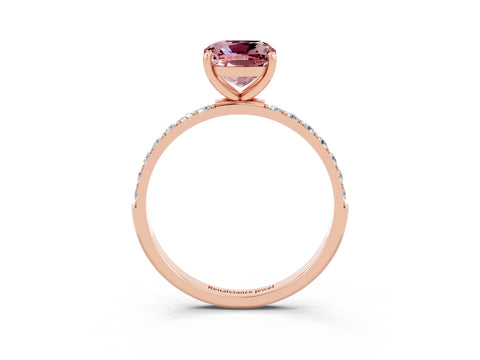 Rose gold Cushion Cut Morganite Solitaire Ring with Pave Band and Four Prong Setting_27