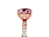 Rose gold Cushion Cut Morganite Solitaire Ring with Pave Band and Four Prong Setting_29