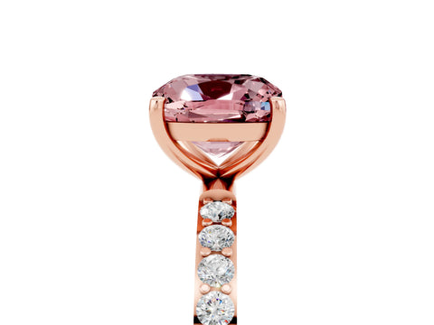 Rose gold Cushion Cut Morganite Solitaire Ring with Pave Band and Four Prong Setting_29