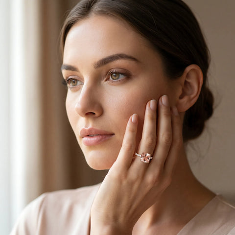 Rose gold Cushion Cut Morganite Solitaire Ring with Round  Pavé Band and Four-Prong Setting_31