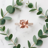 Rose gold Cushion Cut Morganite Solitaire Ring with Round  Pavé Band and Four-Prong Setting_33