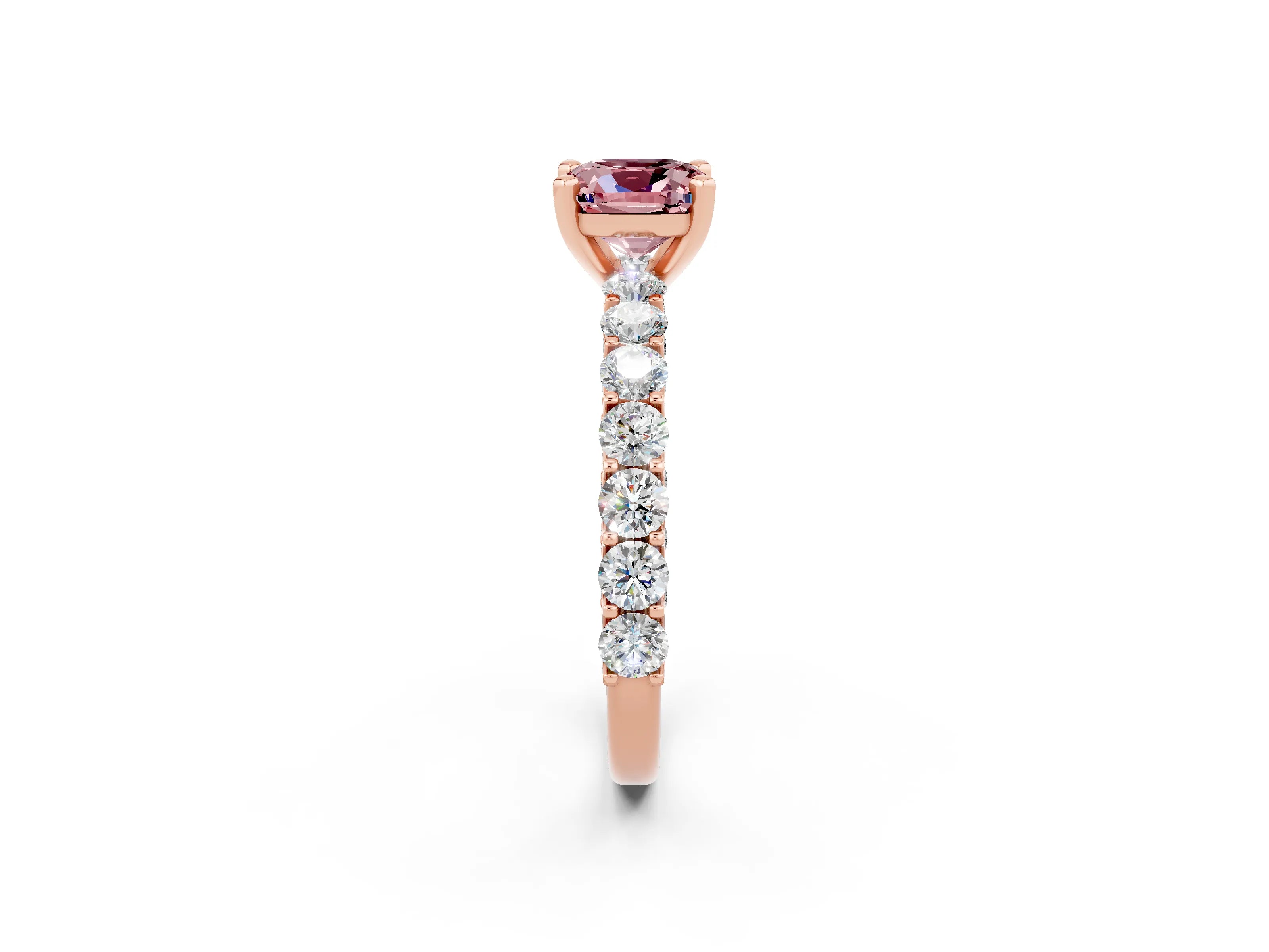 Rose gold Cushion Cut Morganite Solitaire Ring with Shared Prong Pavé Band and Four-Prong Setting_2