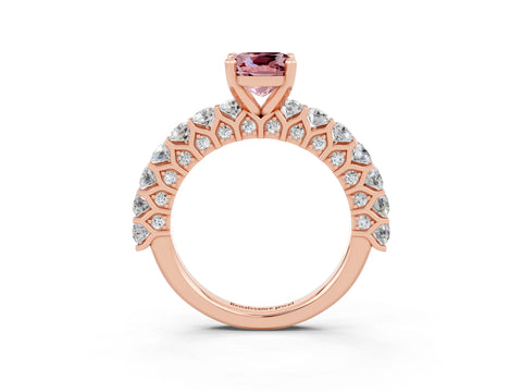 Rose gold Cushion Cut Morganite Solitaire Ring with Shared Prong Pavé Band and Four-Prong Setting_3