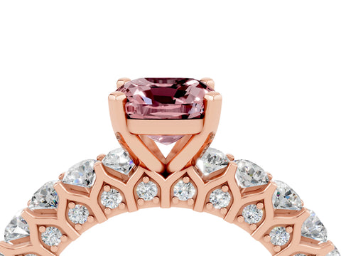Rose gold Cushion Cut Morganite Solitaire Ring with Shared Prong Pavé Band and Four-Prong Setting_4