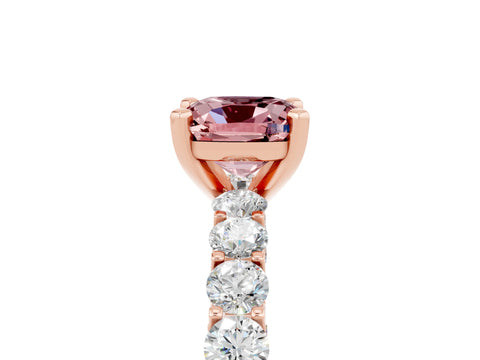 Rose gold Cushion Cut Morganite Solitaire Ring with Shared Prong Pavé Band and Four-Prong Setting_5