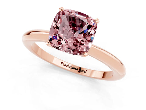 Rose gold Cushion Cut Morganite Solitaire Ring with Six-Prong Setting and Classic Band_1