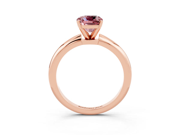 Rose gold Cushion Cut Morganite Solitaire Ring with Six-Prong Setting and Classic Band