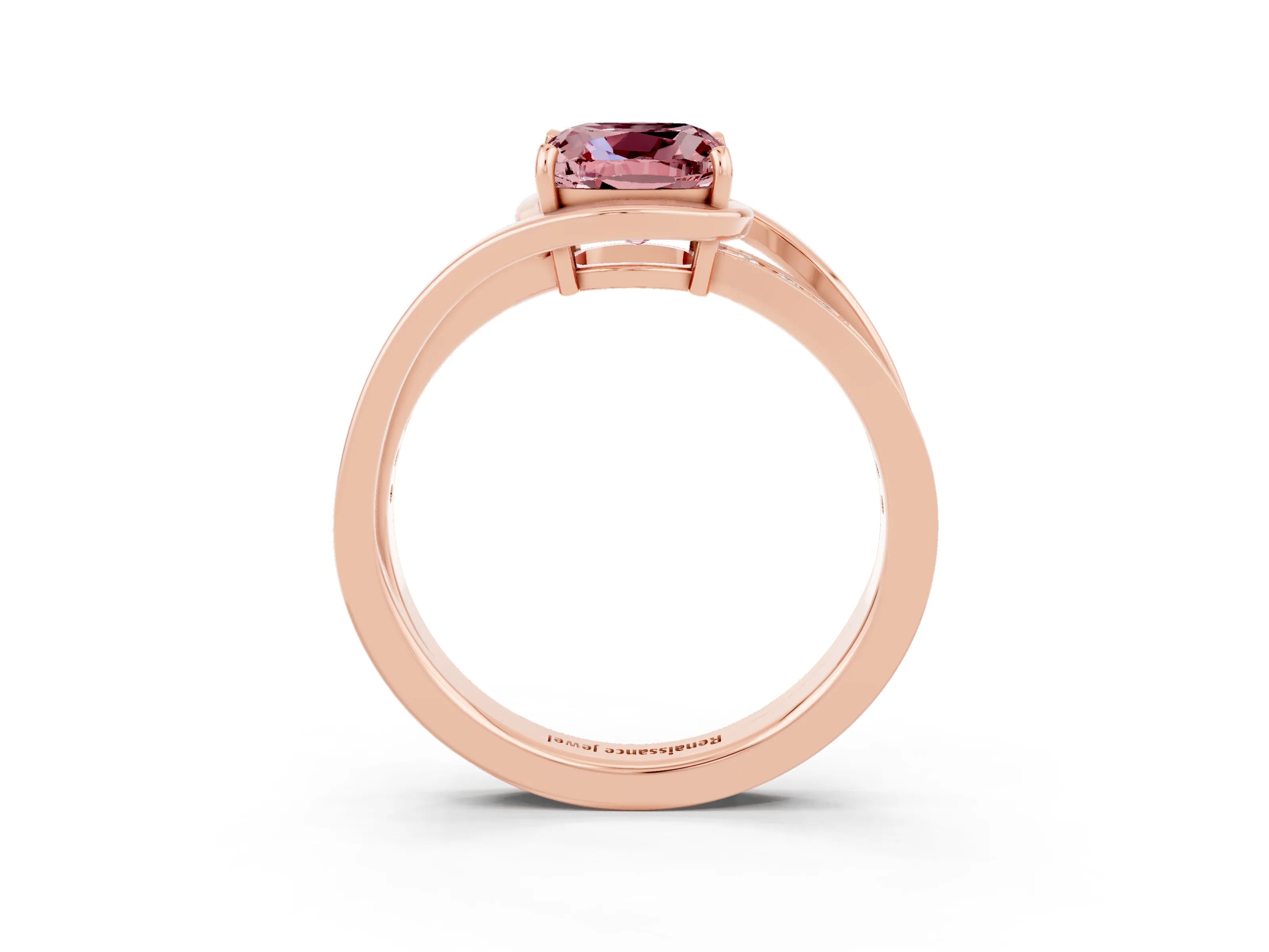Rose gold Cushion Cut Morganite Solitaire Ring with Split Shank and Prong Setting_3