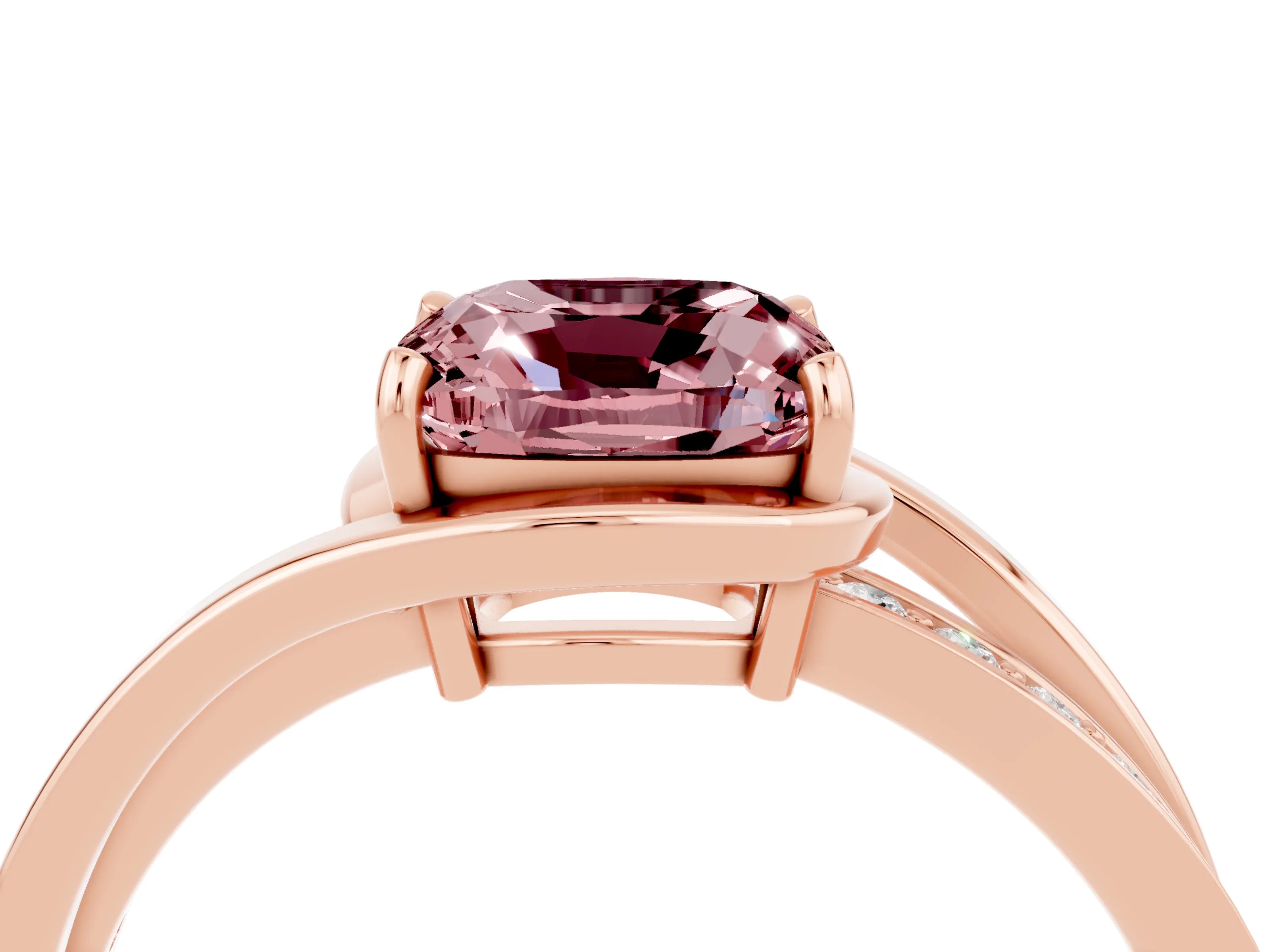 Rose gold Cushion Cut Morganite Solitaire Ring with Split Shank and Prong Setting_4