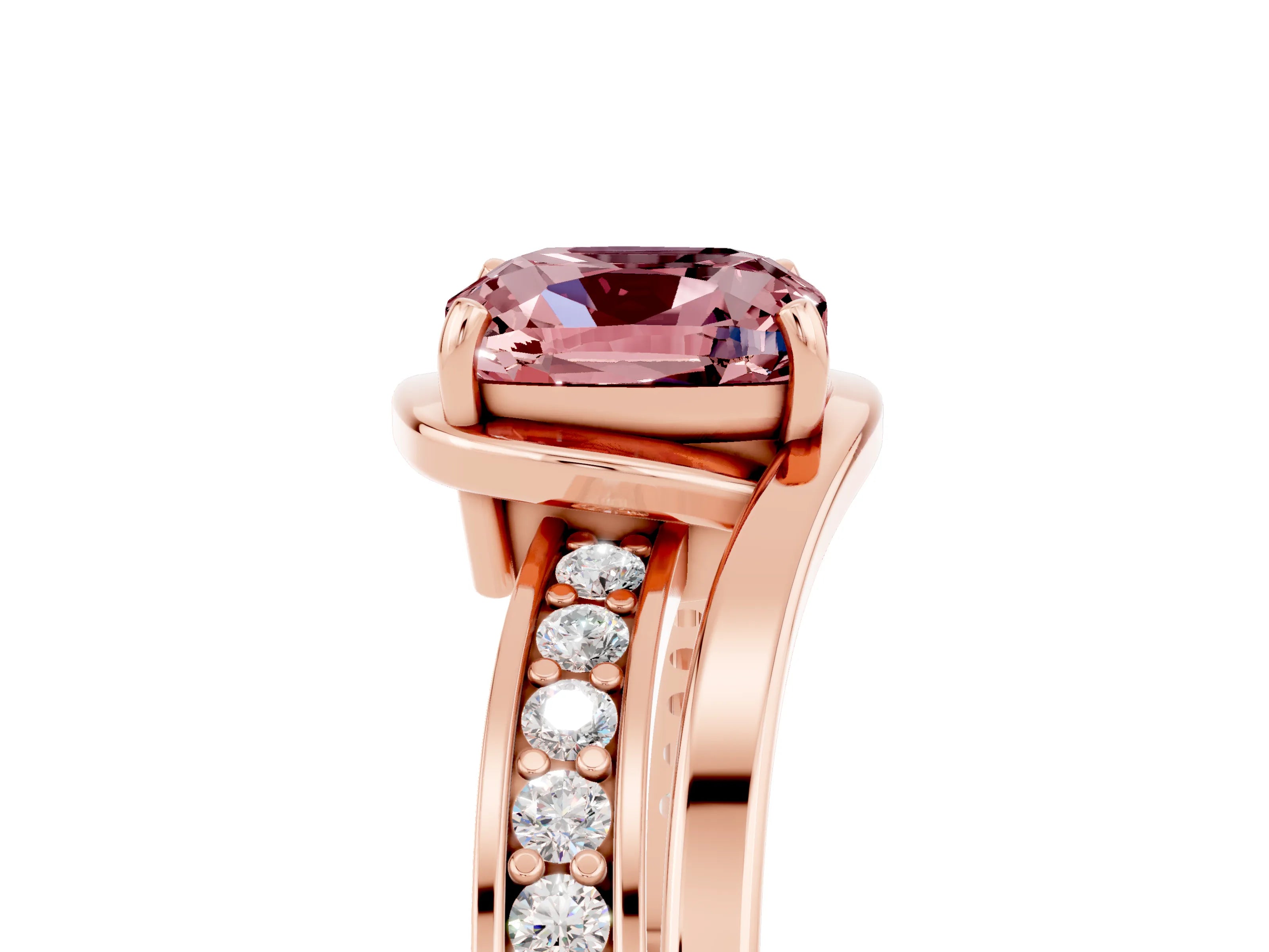 Rose gold Cushion Cut Morganite Solitaire Ring with Split Shank and Prong Setting_5