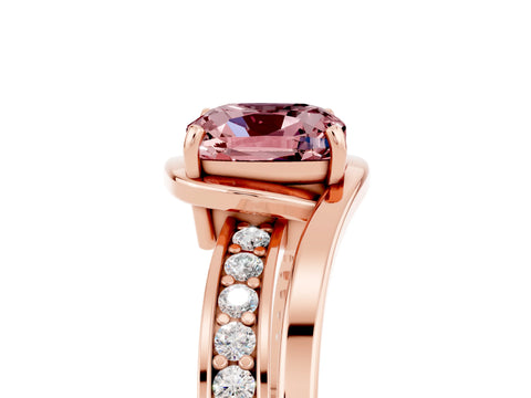 Rose gold Cushion Cut Morganite Solitaire Ring with Split Shank and Prong Setting_5