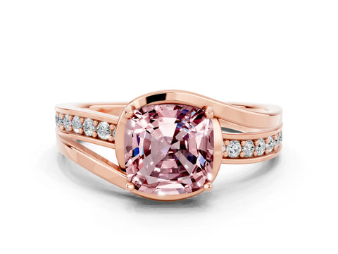 Rose gold Cushion Cut Morganite Solitaire Ring with Split Shank and Prong Setting