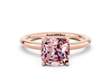Rose gold Cushion Cut Morganite Solitaire Ring with Thin Band and Four-Prong Setting