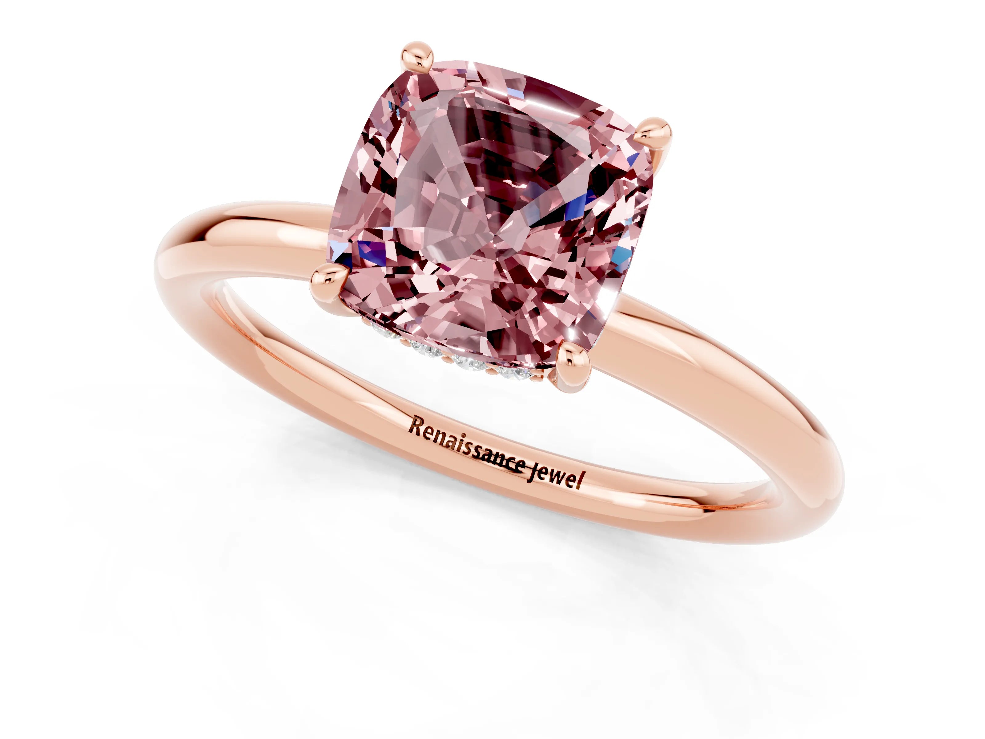 Rose gold Cushion Cut Morganite Solitaire Ring with Thin Band and Four-Prong Setting_1