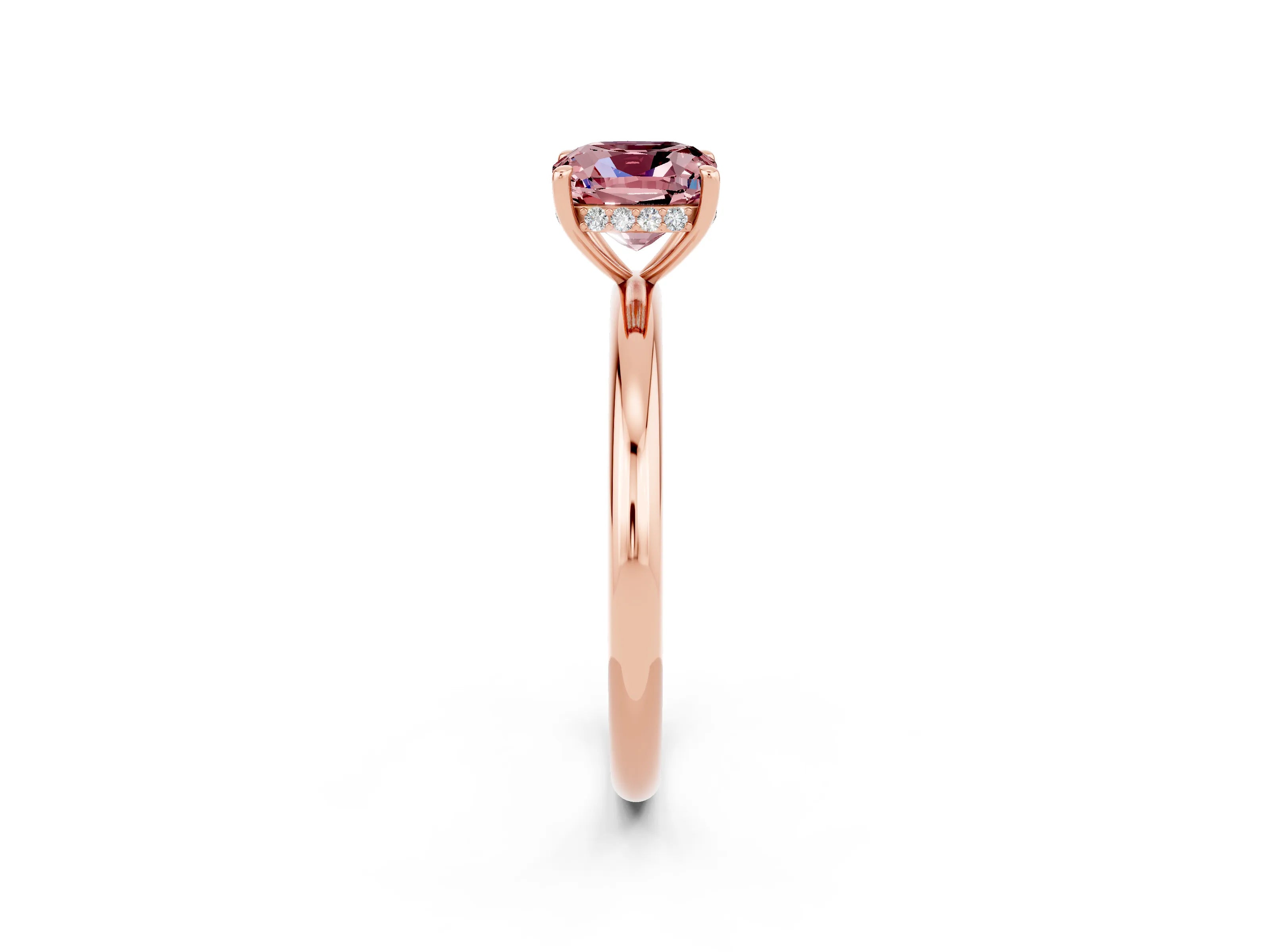 Rose gold Cushion Cut Morganite Solitaire Ring with Thin Band and Four-Prong Setting_2