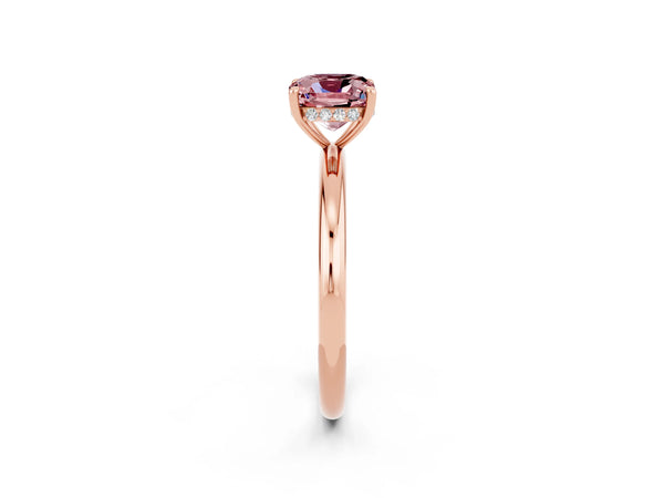 Rose gold Cushion Cut Morganite Solitaire Ring with Thin Band and Four-Prong Setting