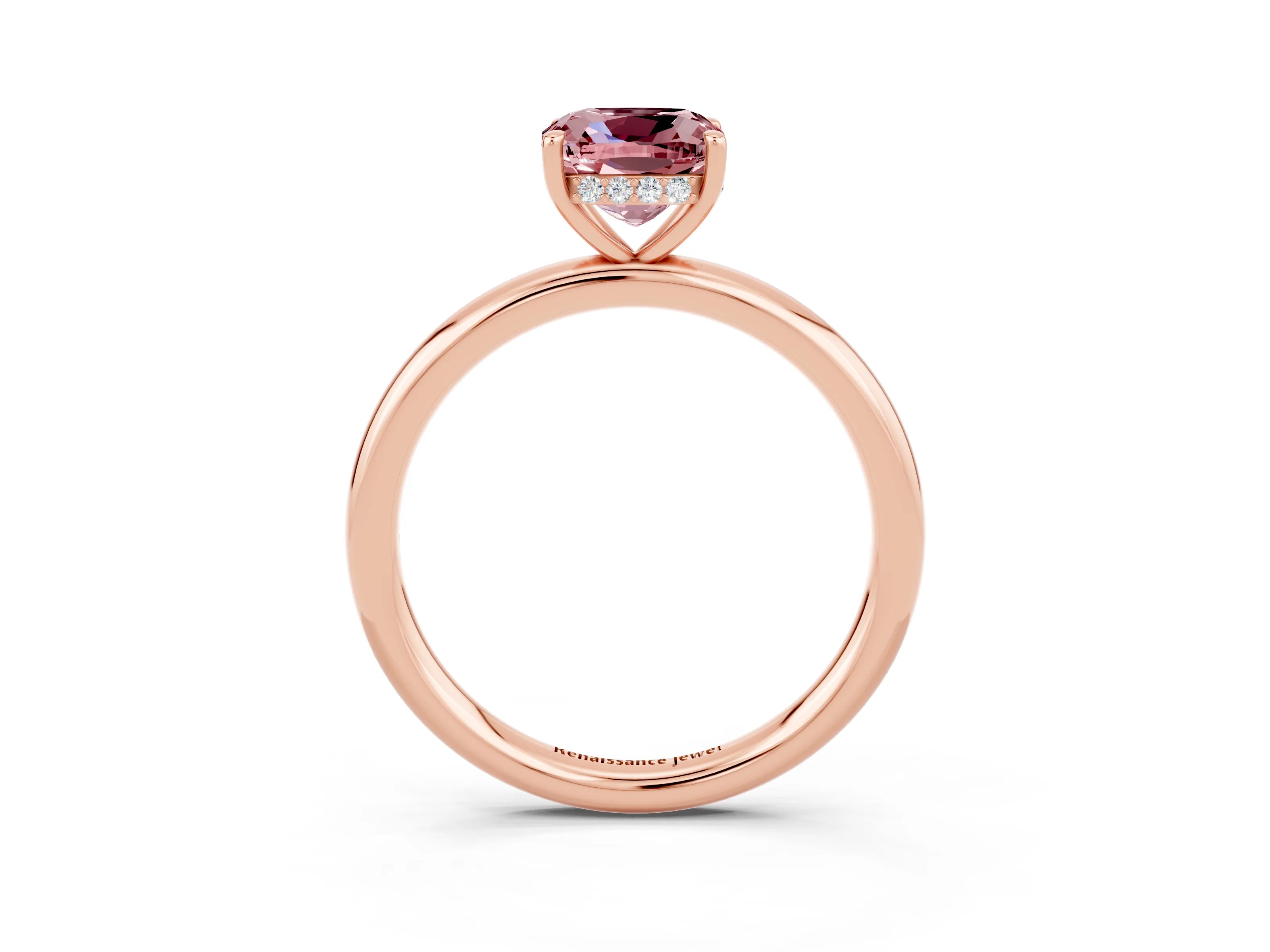 Rose gold Cushion Cut Morganite Solitaire Ring with Thin Band and Four-Prong Setting_3