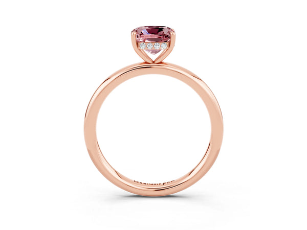 Rose gold Cushion Cut Morganite Solitaire Ring with Thin Band and Four-Prong Setting