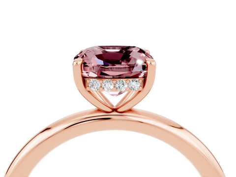 Rose gold Cushion Cut Morganite Solitaire Ring with Thin Band and Four-Prong Setting_4