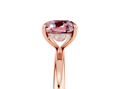 Rose gold Cushion Cut Morganite Solitaire Ring with Thin Band and Four-Prong Setting_5