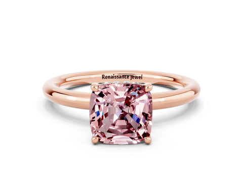 Rose gold Cushion Cut Morganite Solitaire Ring with Thin Band and Four-Prong Setting