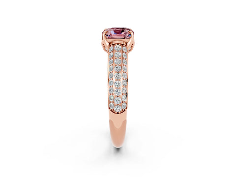 Rose gold Cushion Cut Morganite Solitaire Ring with Three-Row Pavé Band and Four-Prong Setting_14