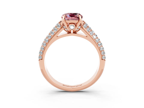 Rose gold Cushion Cut Morganite Solitaire Ring with Three-Row Pavé Band and Four-Prong Setting_15