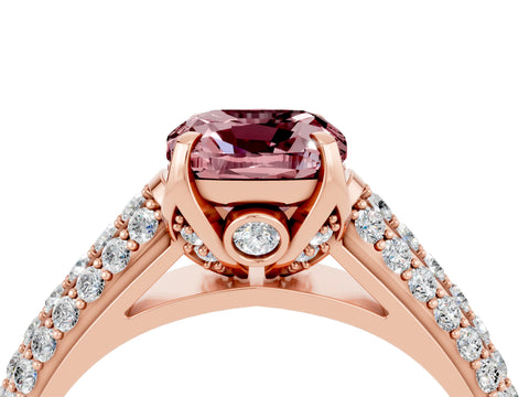 Rose gold Cushion Cut Morganite Solitaire Ring with Three-Row Pavé Band and Four-Prong Setting_16