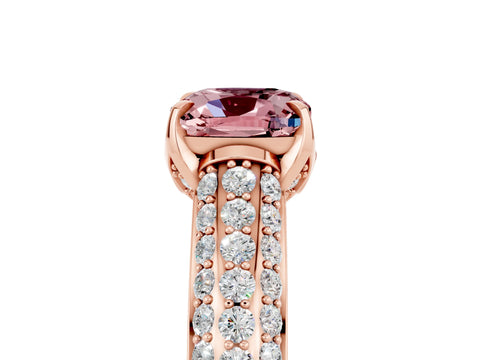 Rose gold Cushion Cut Morganite Solitaire Ring with Three-Row Pavé Band and Four-Prong Setting_17